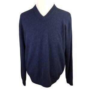 2 Ply Cashmere Sweater Paolo Mondo V Neck Blue Men's Large Long Sleeve Soft Cozy